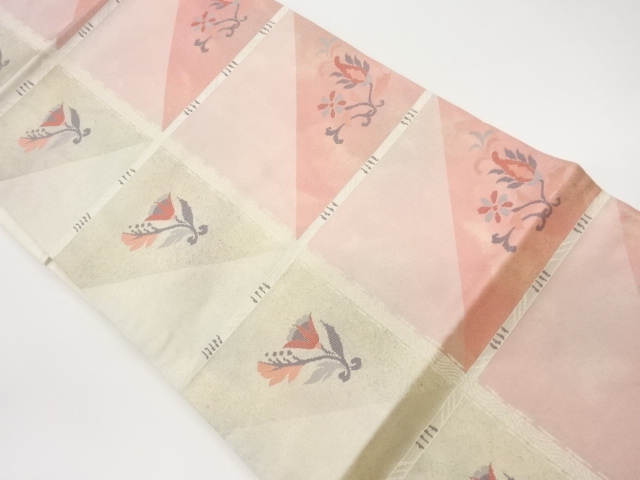 JAPANESE KIMONO / VINTAGE NAGOYA OBI / WOVEN GRID & FLORAL PLANTS